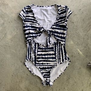 Athleta Navy and White Tie-Front One-Piece Swimsuit